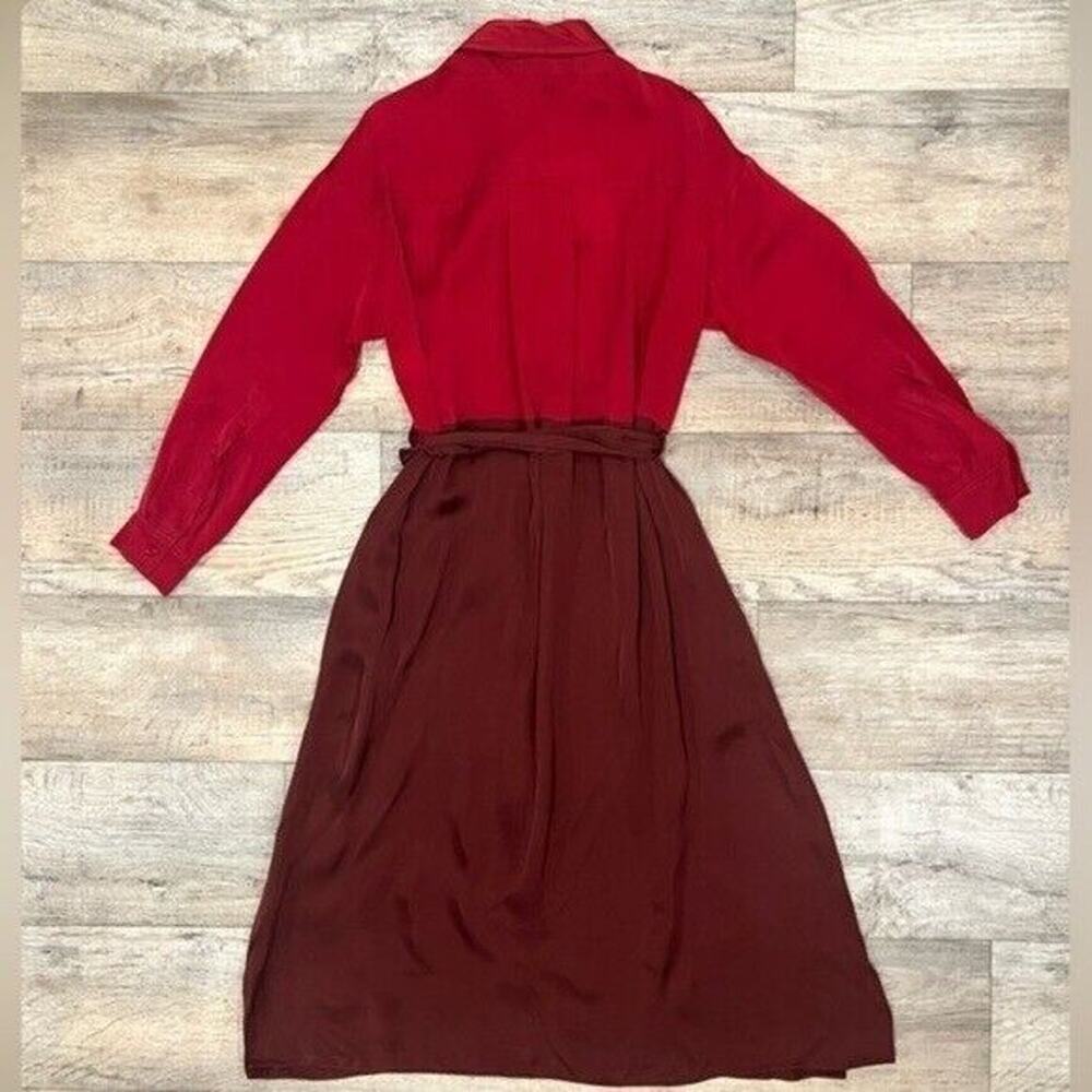 Zara NWT Burgundy Tie Neck Belted Midi Shirt Dress S M - Picture 15 of 16